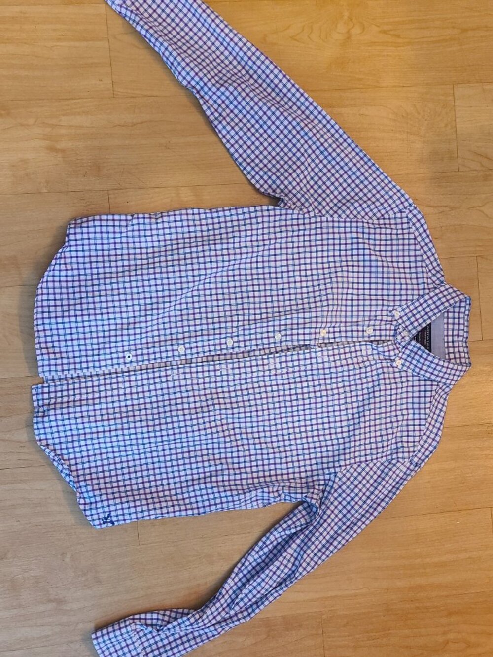 American Eagle Mens Medium Shirt Athletic Fit Long Sleeve Plaid Purple Blue